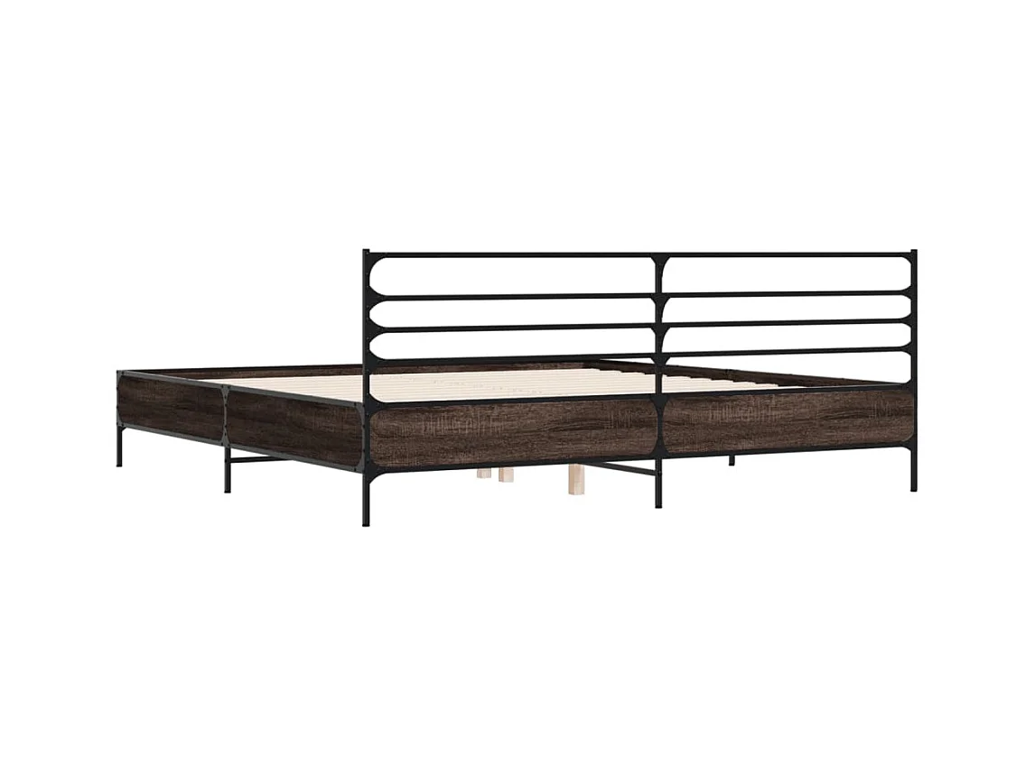 Estructura cama madera ingeniería metal marrón roble 200x200 cm