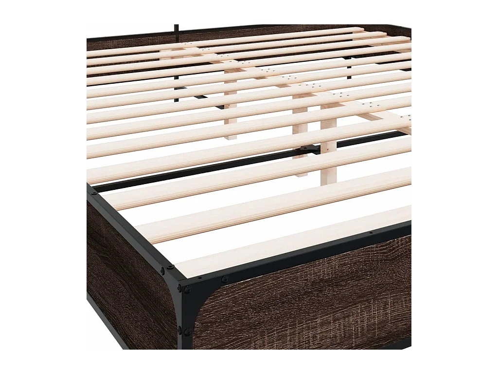 Estructura cama madera ingeniería metal marrón roble 200x200 cm