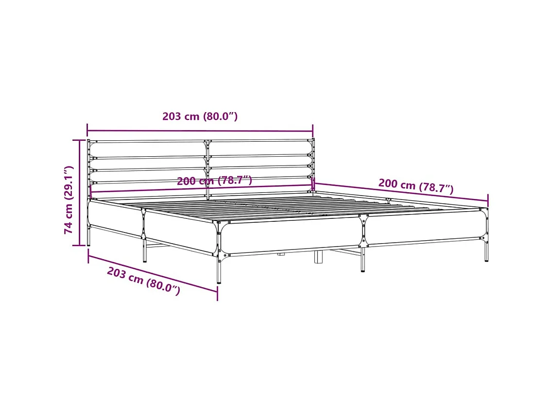Estructura cama madera ingeniería metal marrón roble 200x200 cm