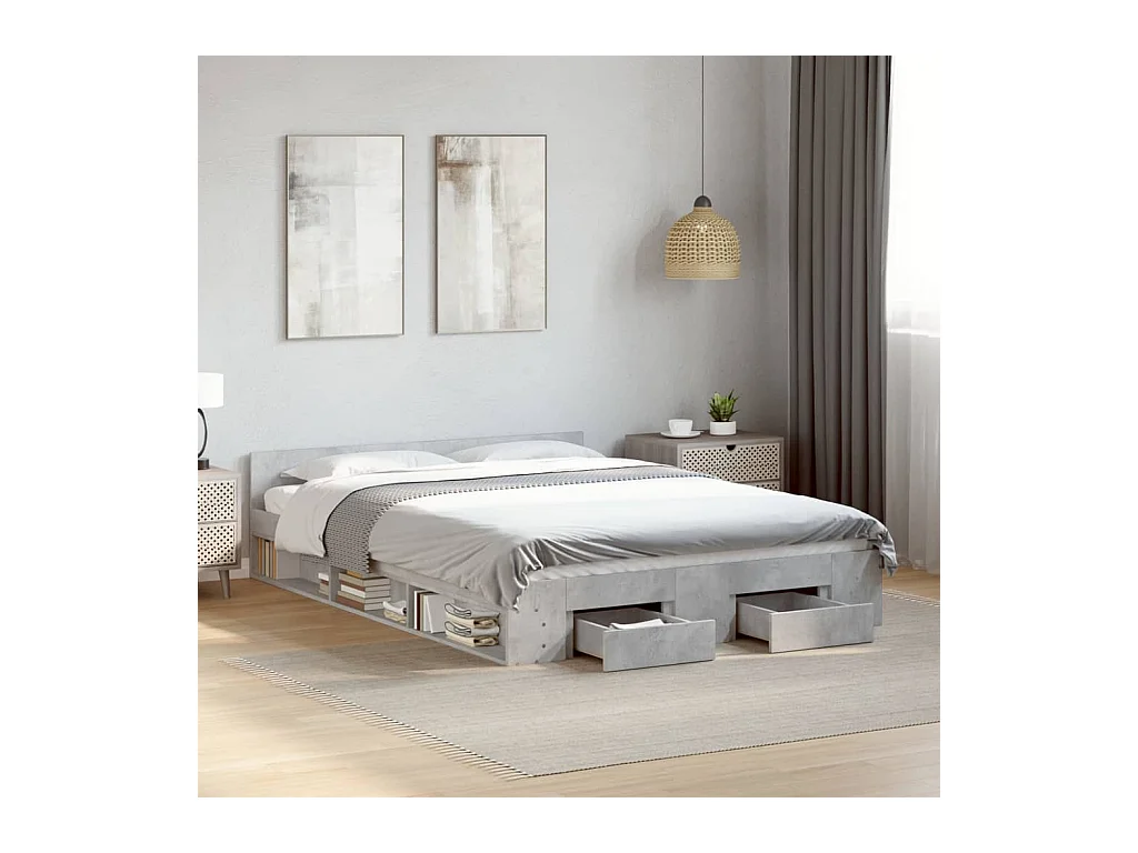 Bedframe met lades bewerkt hout betongrijs 160x200 cm