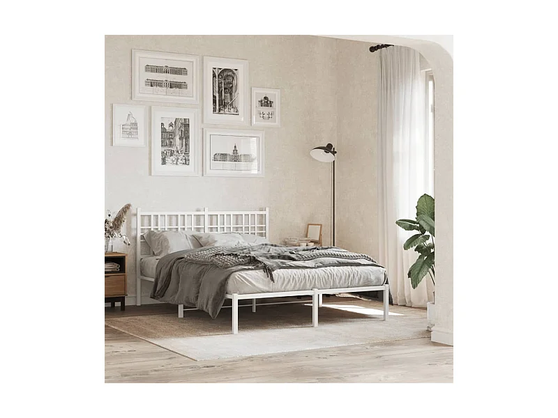 Cadre de lit métal sans matelas et tête de lit blanc 140x200 cm