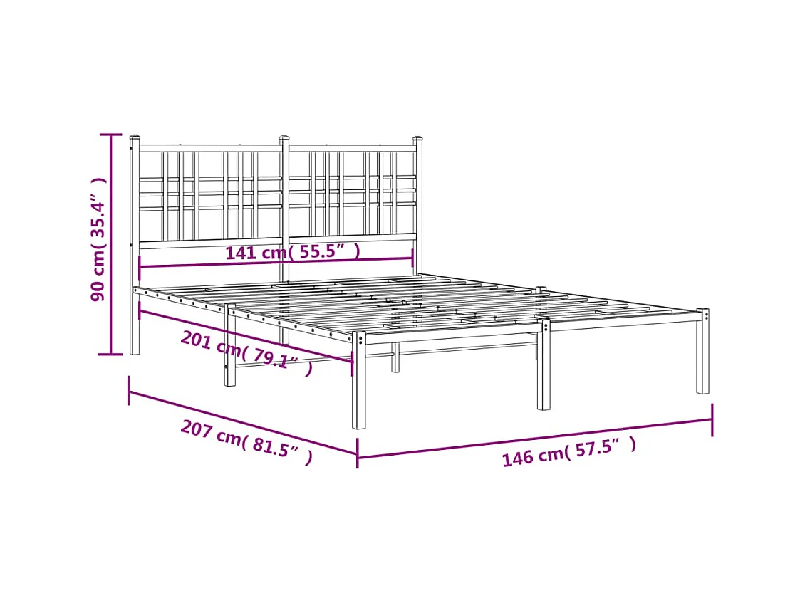 Cadre de lit métal sans matelas et tête de lit blanc 140x200 cm