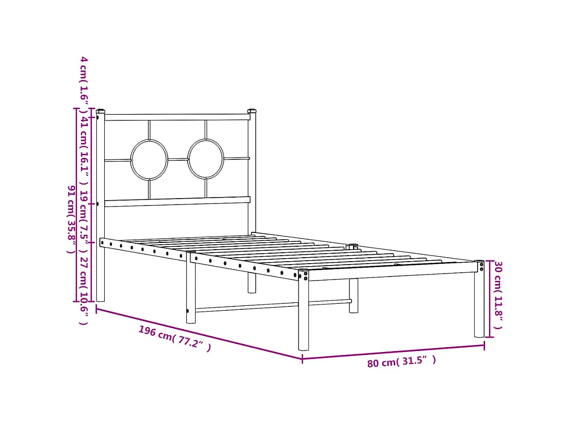 Cadre de lit métal sans matelas et tête de lit blanc 140x200 cm