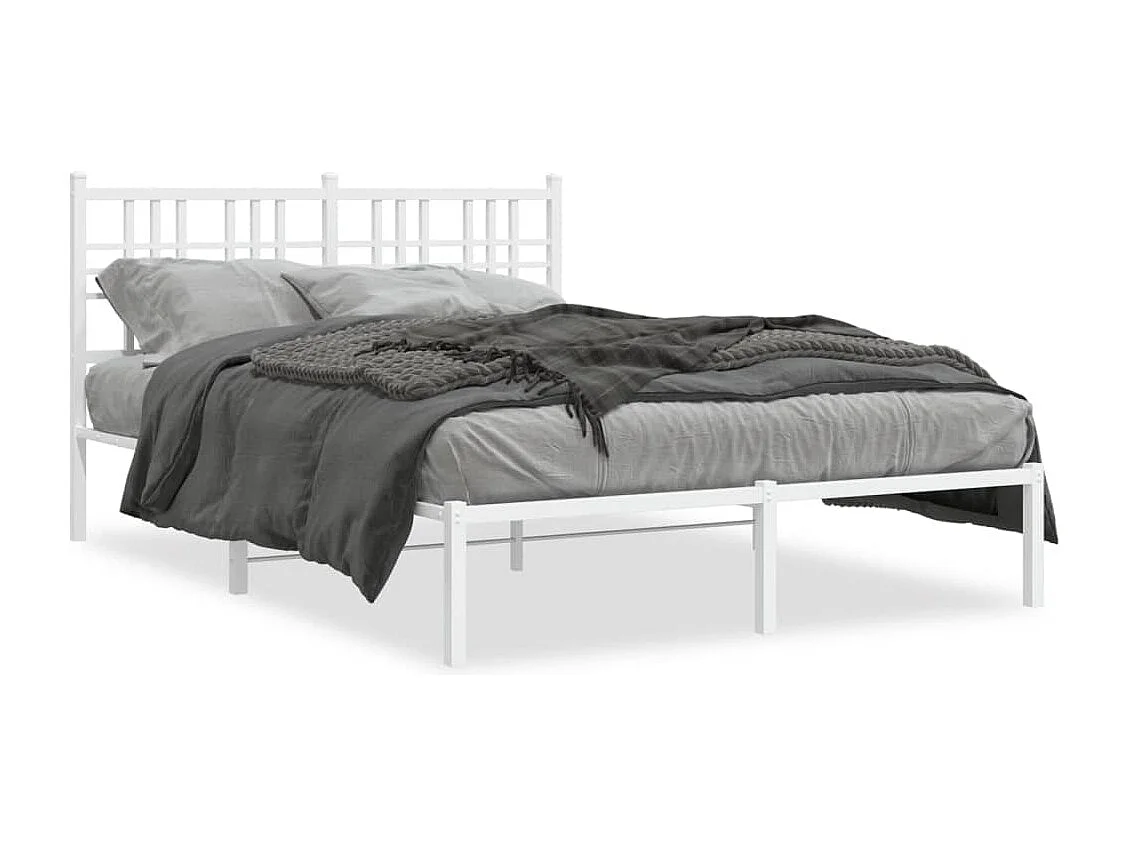 Cadre de lit métal sans matelas et tête de lit blanc 140x200 cm