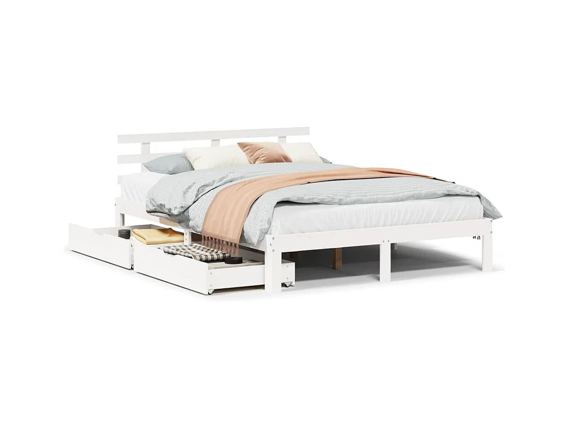 Bedframe met lades massief grenenhout wit 140x200 cm