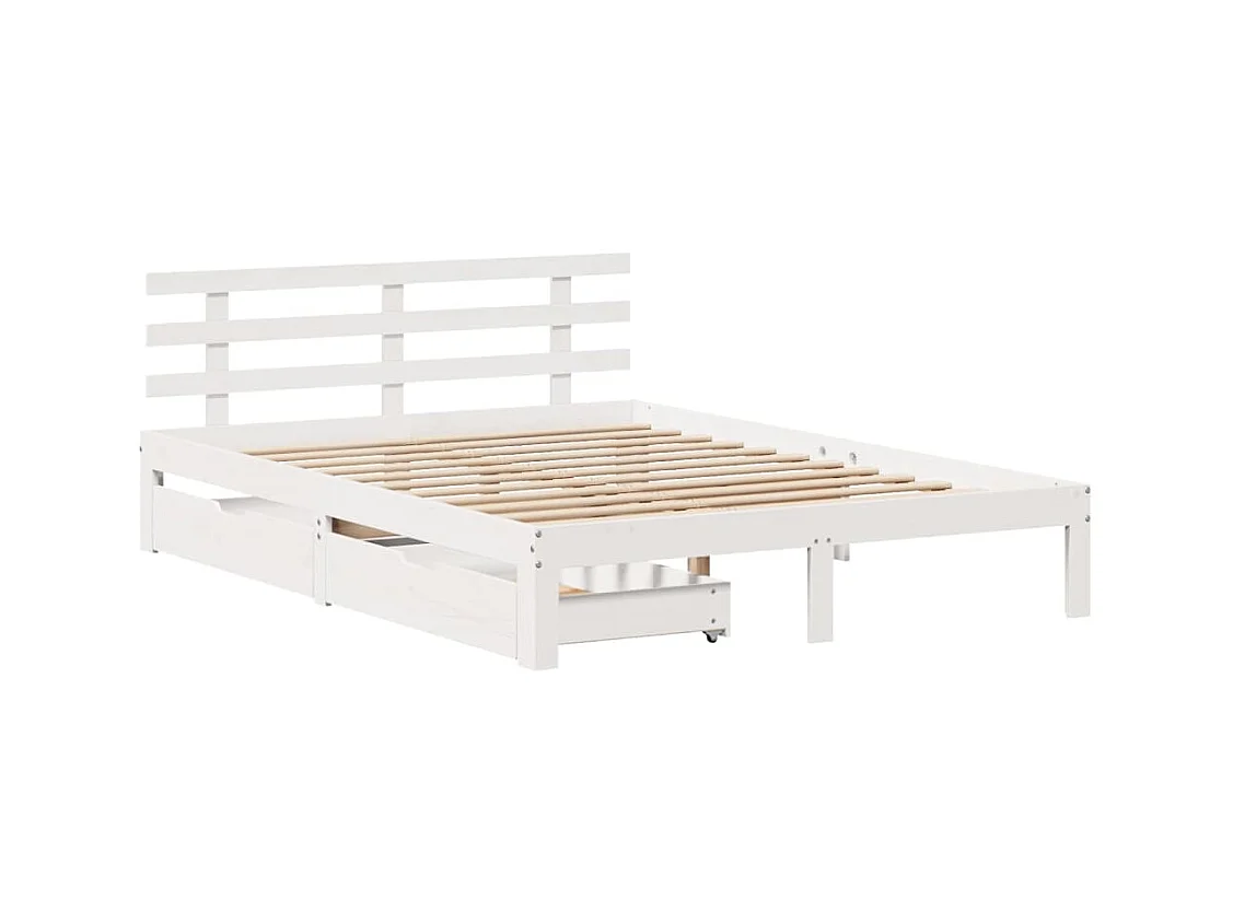Bedframe met lades massief grenenhout wit 140x200 cm