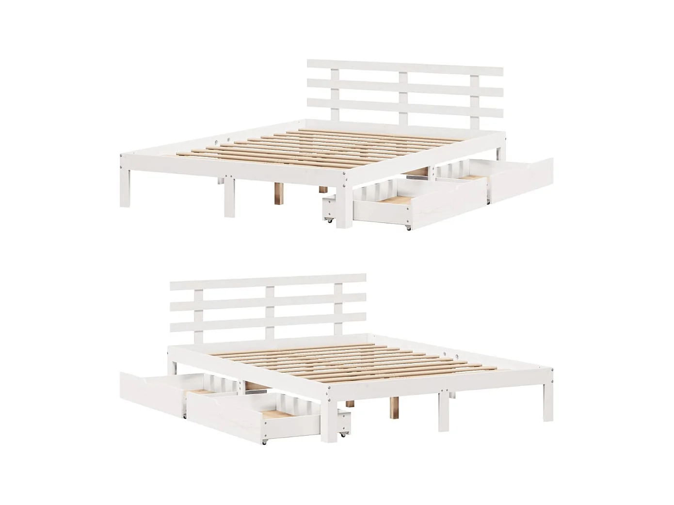 Bedframe met lades massief grenenhout wit 140x200 cm