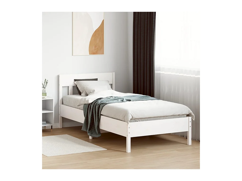 Cadre de lit sans matelas blanc 90x200 cm bois de pin massif