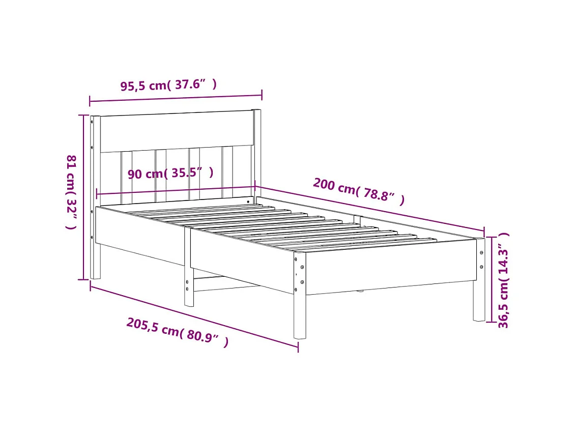 Cadre de lit sans matelas blanc 90x200 cm bois de pin massif