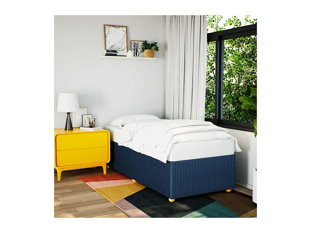 Estructura de cama sin colchón tela azul 90x200 cm