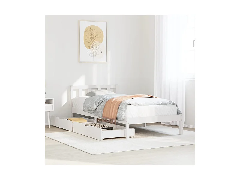 Letto senza Materasso Bianco 90x190 cm in Legno Massello Pino