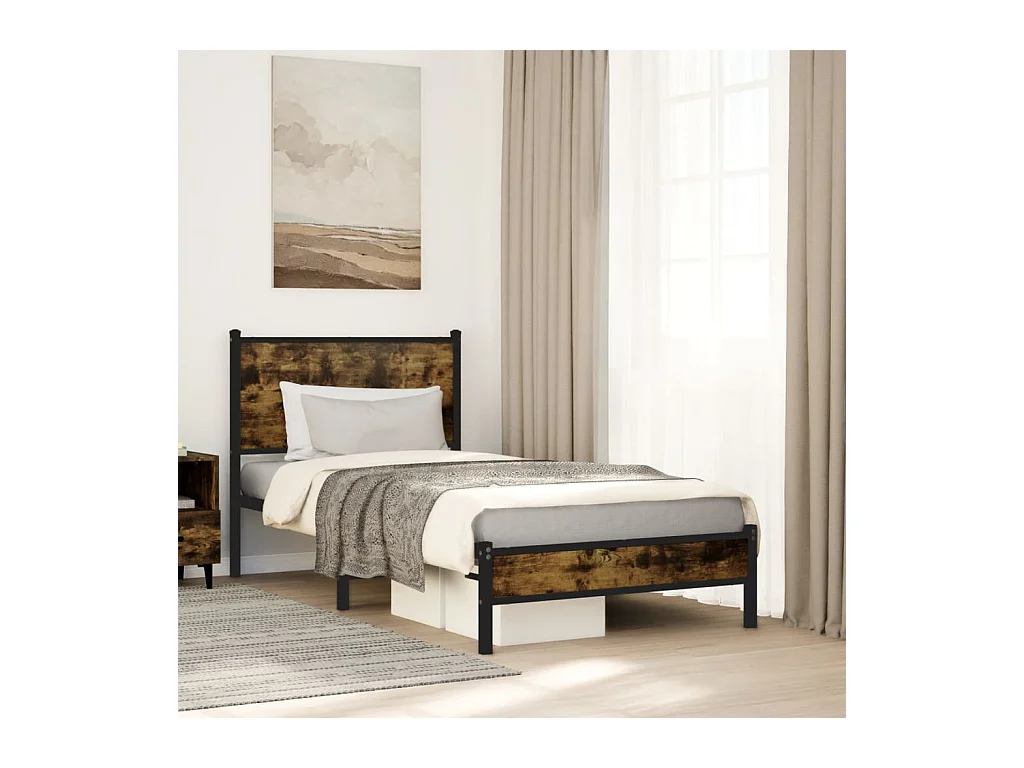 Cadre de lit en métal sans matelas chêne fumé 75x190 cm