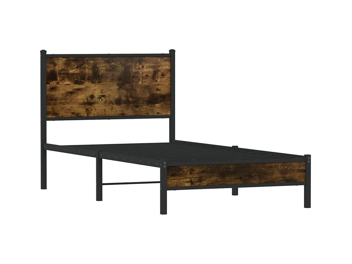 Cadre de lit en métal sans matelas chêne fumé 75x190 cm