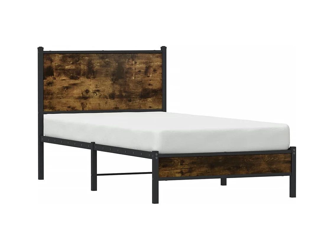 Cadre de lit en métal sans matelas chêne fumé 75x190 cm