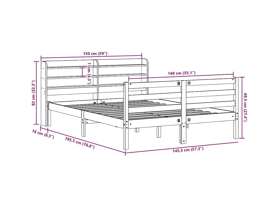 Cadre de lit sans matelas blanc 180x200 cm bois massif de pin