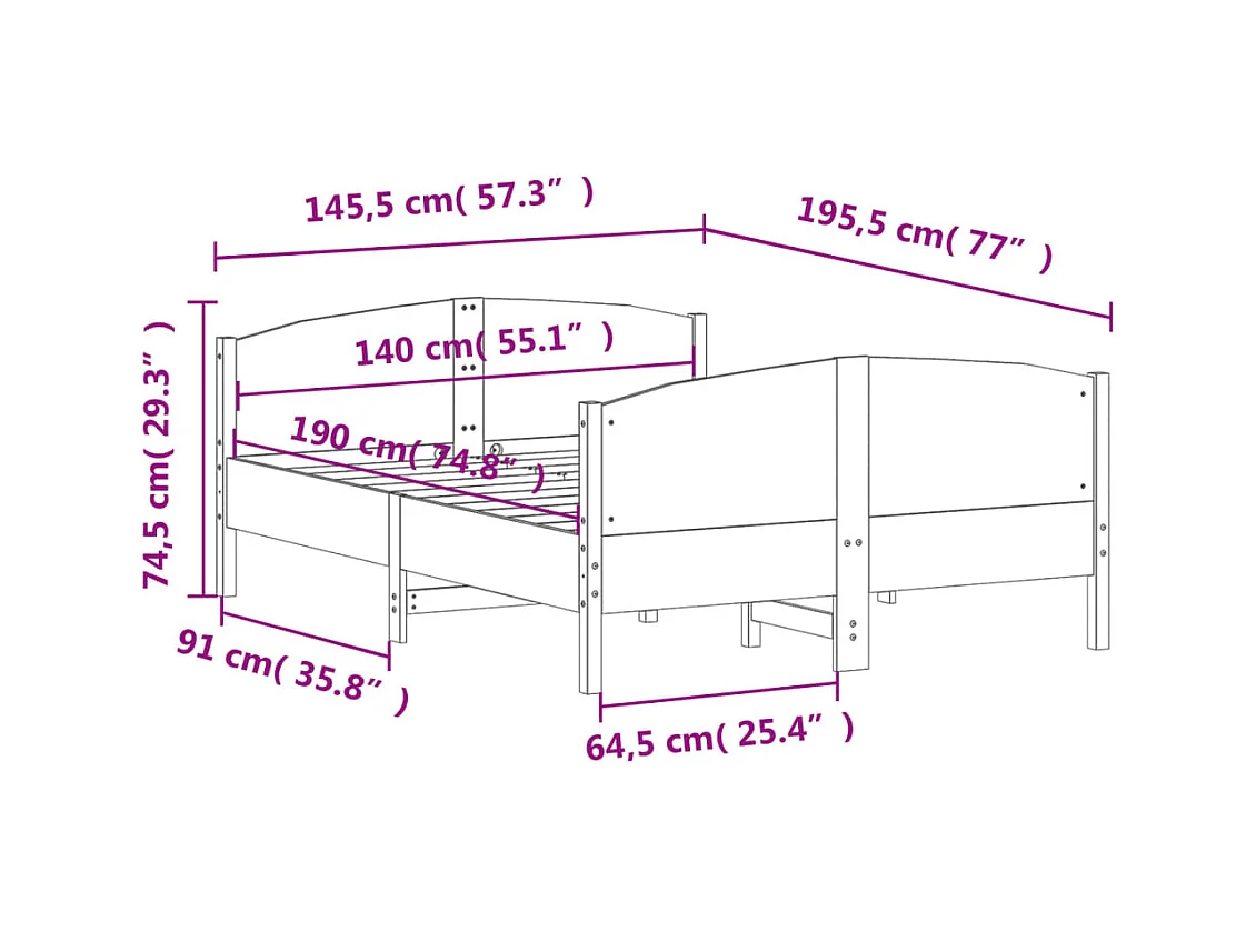 Cadre de lit sans matelas 140x190 cm bois de pin massif