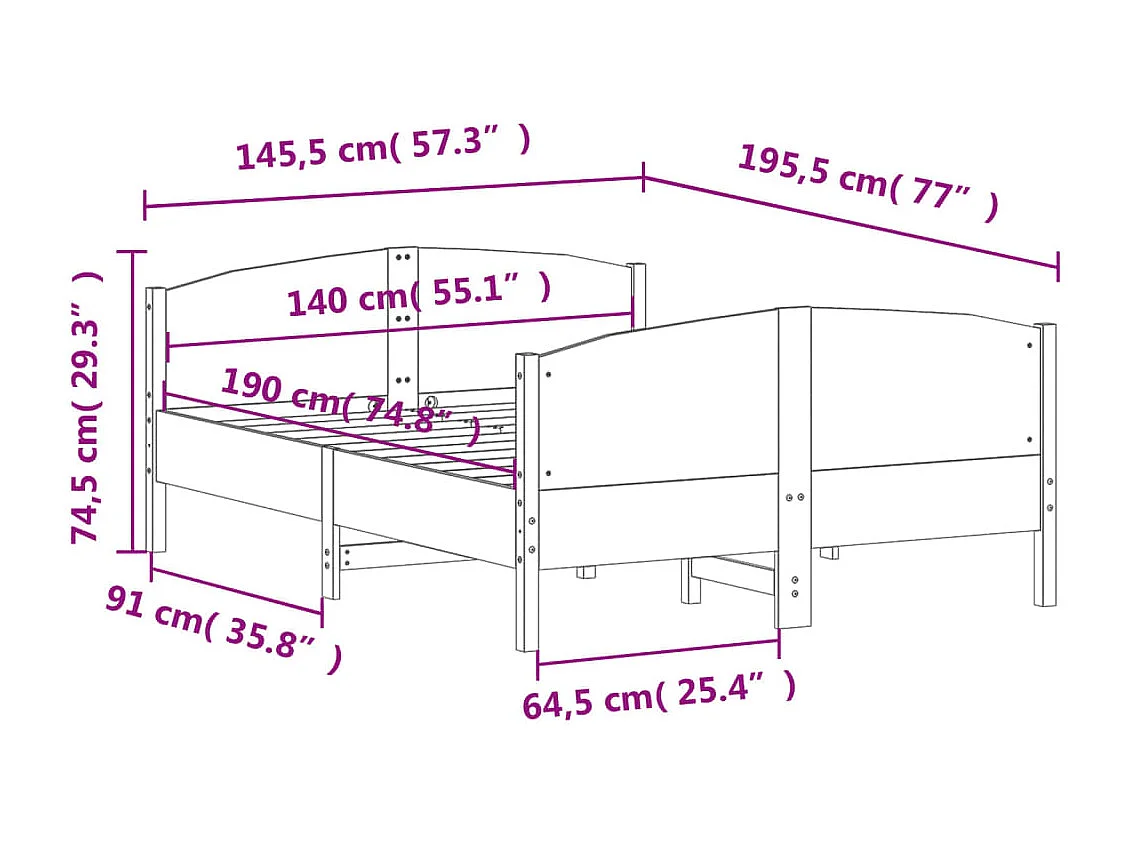 Cadre de lit sans matelas 140x190 cm bois de pin massif