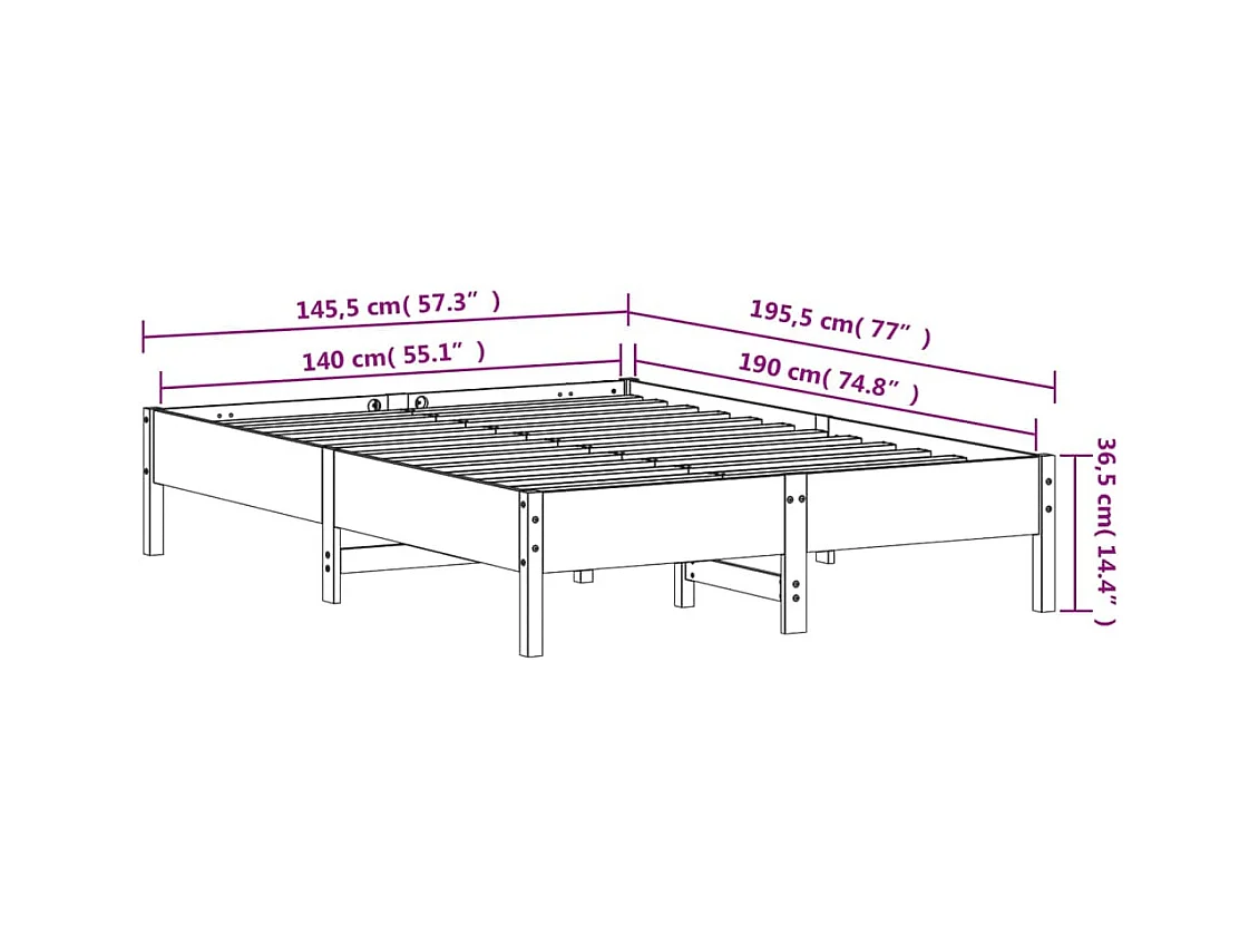 Letto senza Materasso Marrone Cera 140x190 cm in Legno di Pino