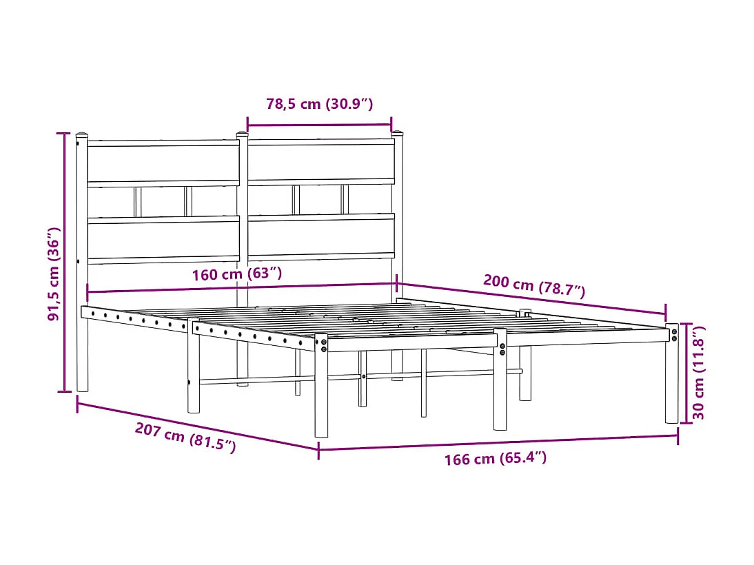 Bedframe zonder matras metaal gerookt eikenkleurig 160x200 cm