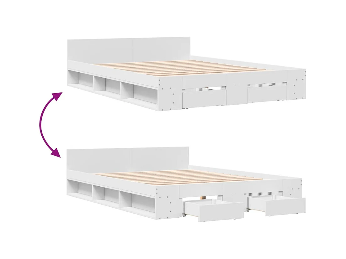 Cadre de lit avec tiroirs sans matelas blanc 140x190 cm
