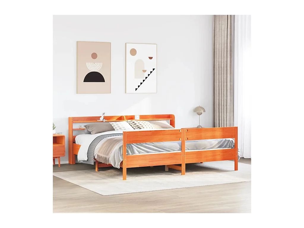 Cadre de lit sans matelas cire marron 180x200cm bois pin massif