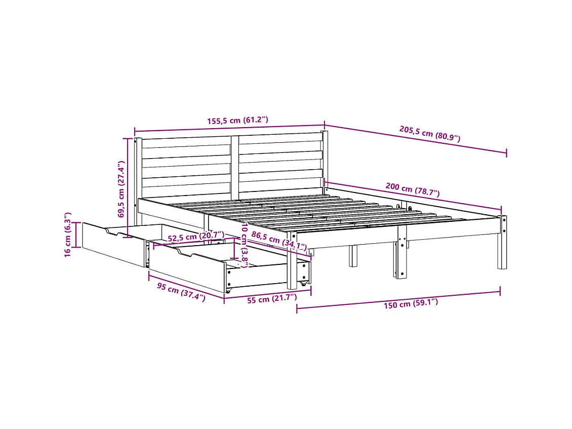 Massivholzbett ohne Matratze Weiß 150x200 cm Kiefernholz