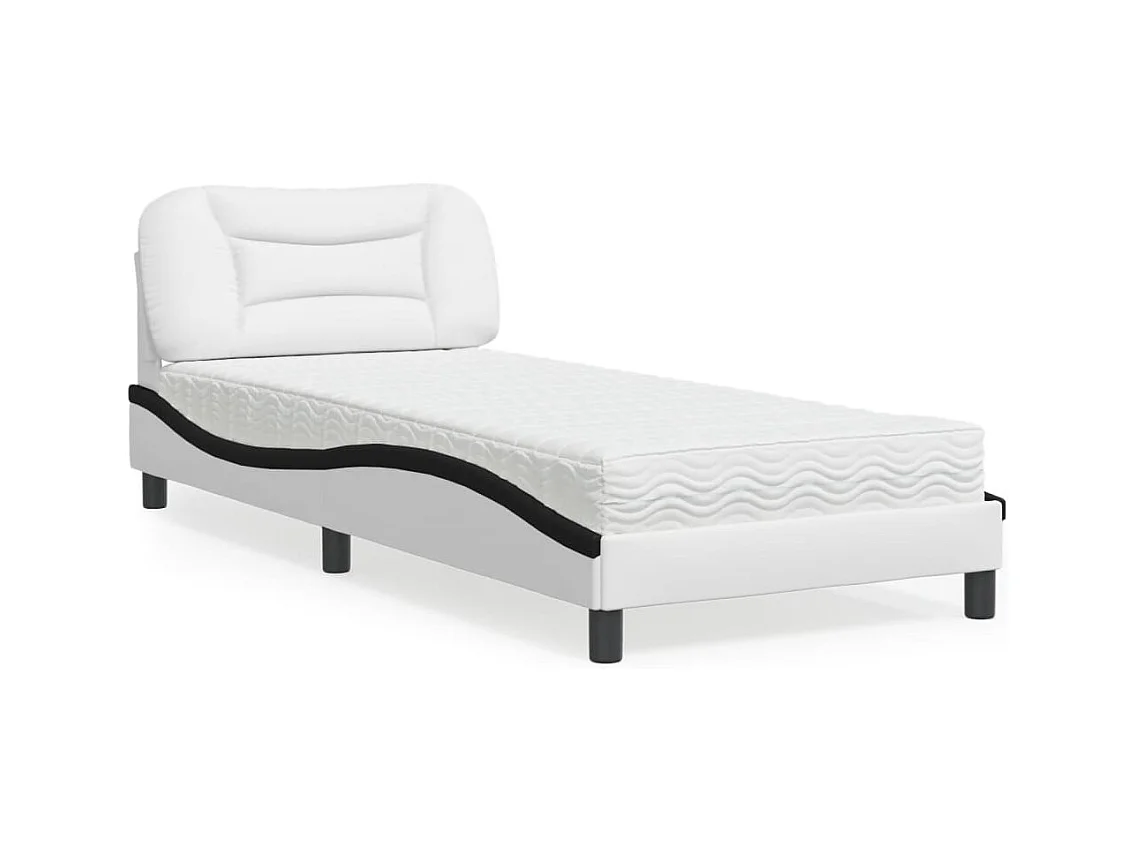 Lit avec matelas blanc et noir 90x200 cm similicuir