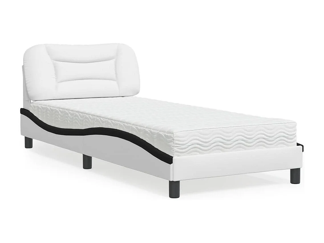 Lit avec matelas blanc et noir 90x200 cm similicuir