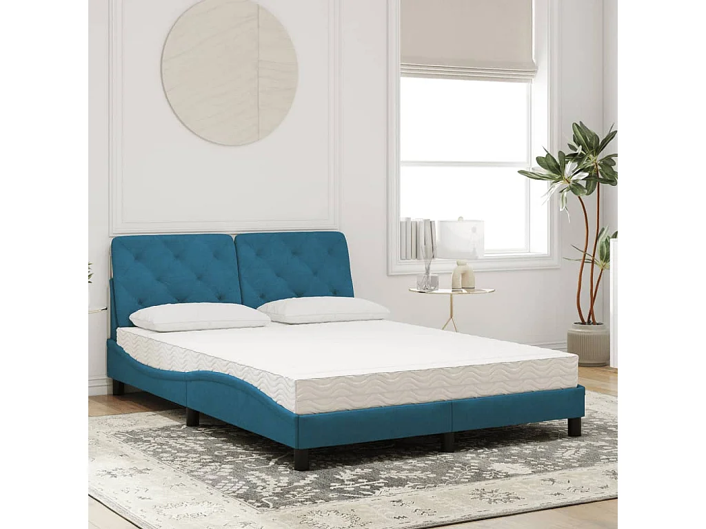 Cama con colchón azul terciopelo 120x200 cm