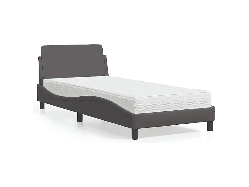 Cama con colchón cuero sintético gris 90x200 cm