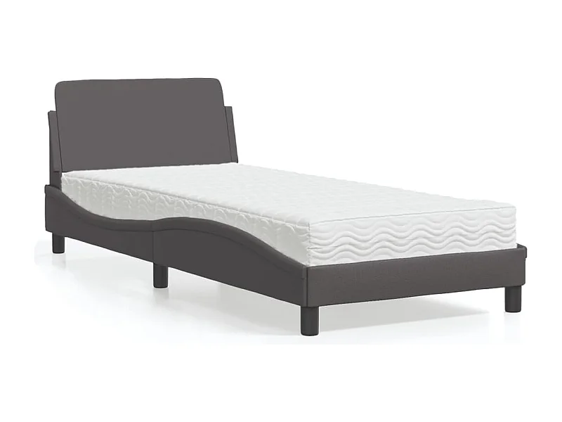 Lit avec matelas gris 90x200 cm similicuir