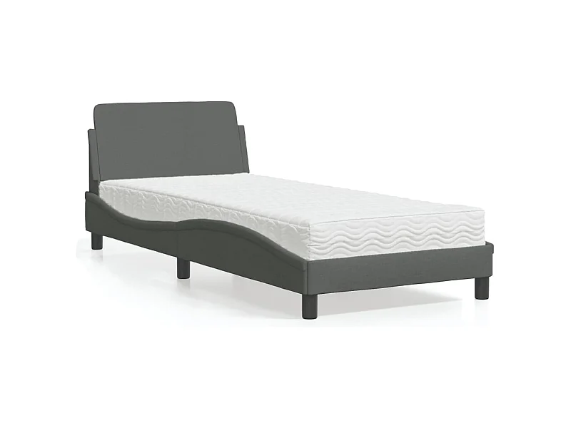 Cama con colchón tela gris oscuro 80x200 cm