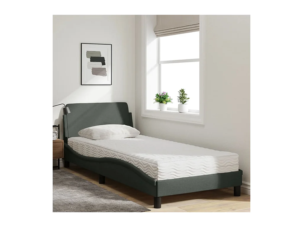 Lit avec matelas gris foncé 80x200 cm tissu