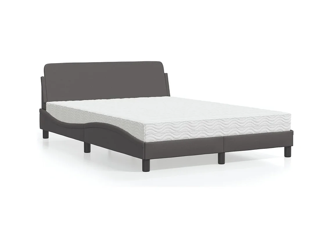 Cama con colchón cuero sintético gris 120x200 cm