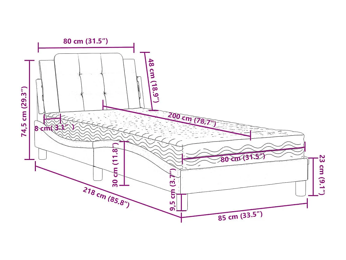 Bett mit Matratze Blau 90x200 cm Samt
