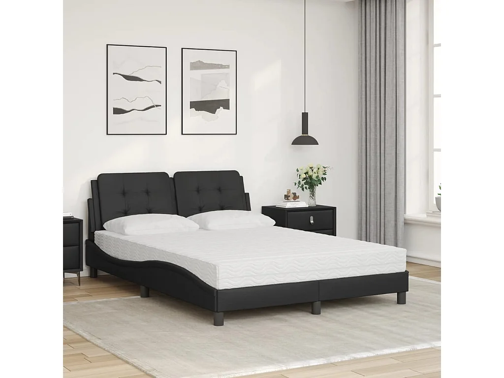 Lit avec matelas noir 120x200 cm similicuir