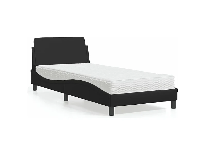 Cama com colchão preto 90x200 cm couro sintético