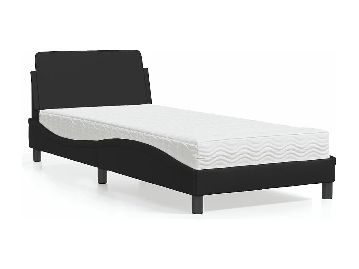 Lit avec matelas noir 90x200 cm similicuir