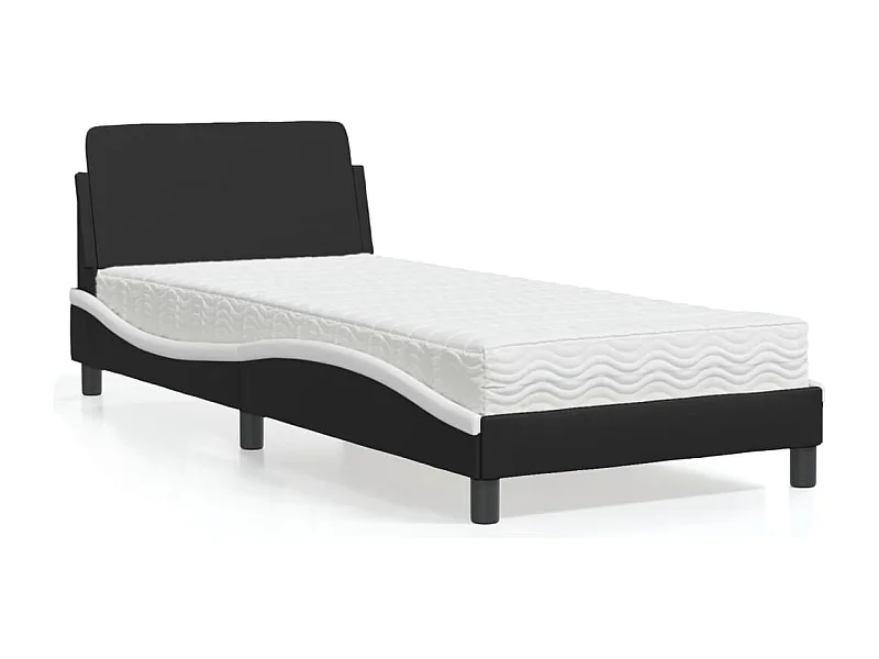 Cama com colchão preto e branco 90x200 cm couro sintético