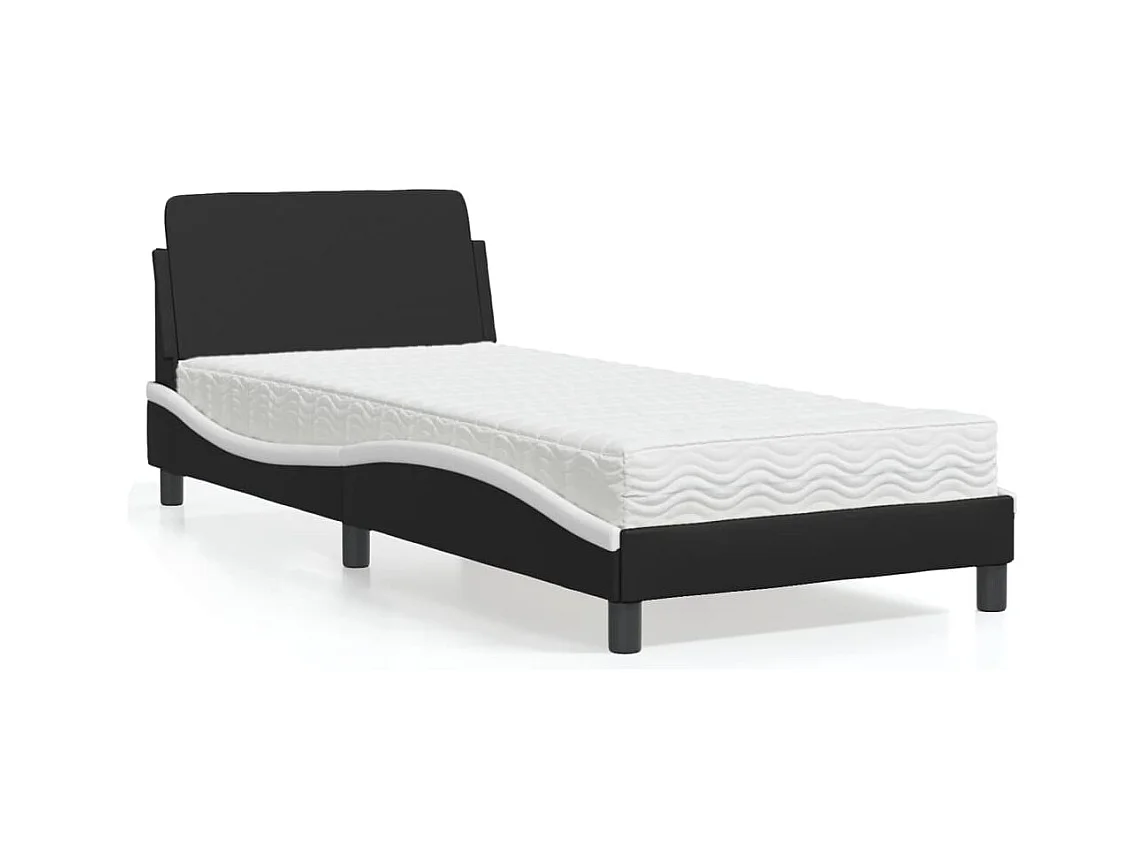 Lit avec matelas noir et blanc 90x200 cm similicuir