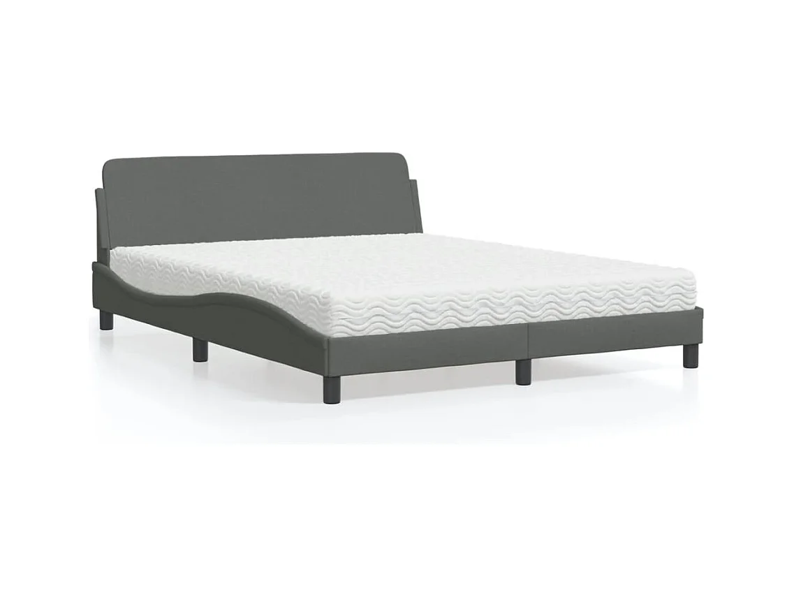 Lit avec matelas gris foncé 160x200 cm tissu