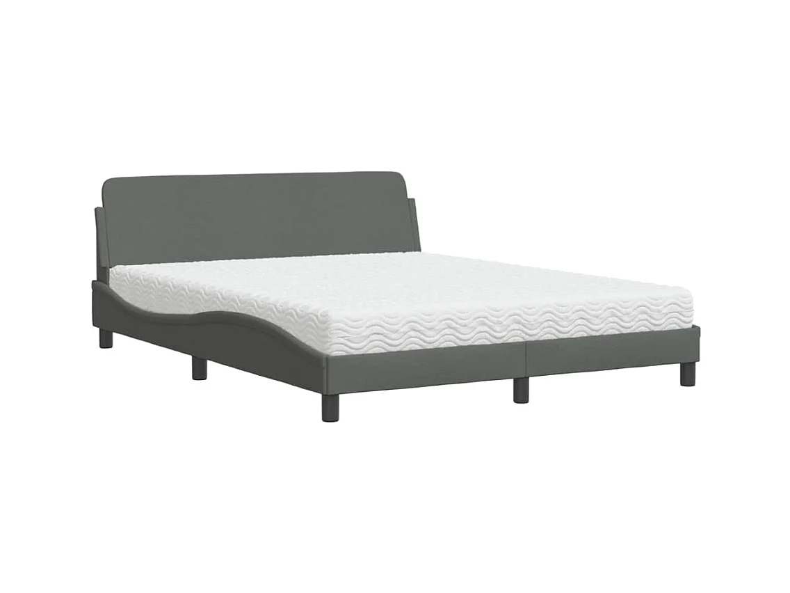 Lit avec matelas gris foncé 160x200 cm tissu