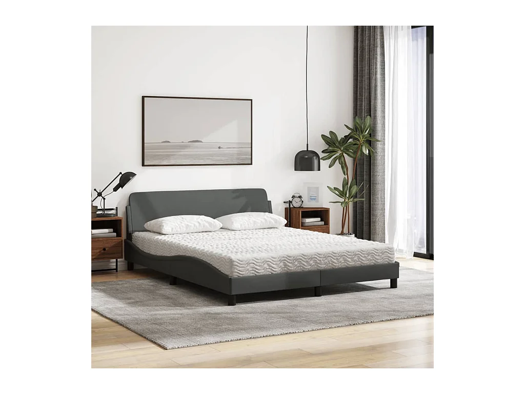 Lit avec matelas gris foncé 160x200 cm tissu