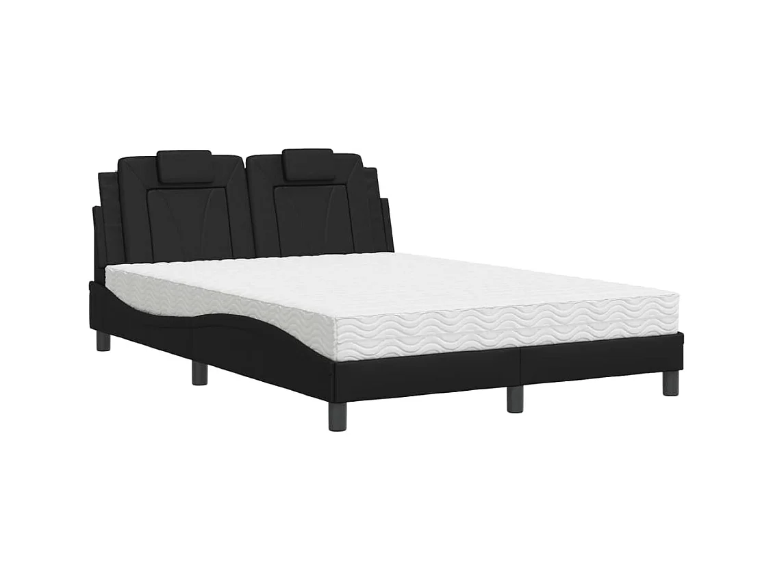 Cama com colchão preto 140x200 cm couro sintético
