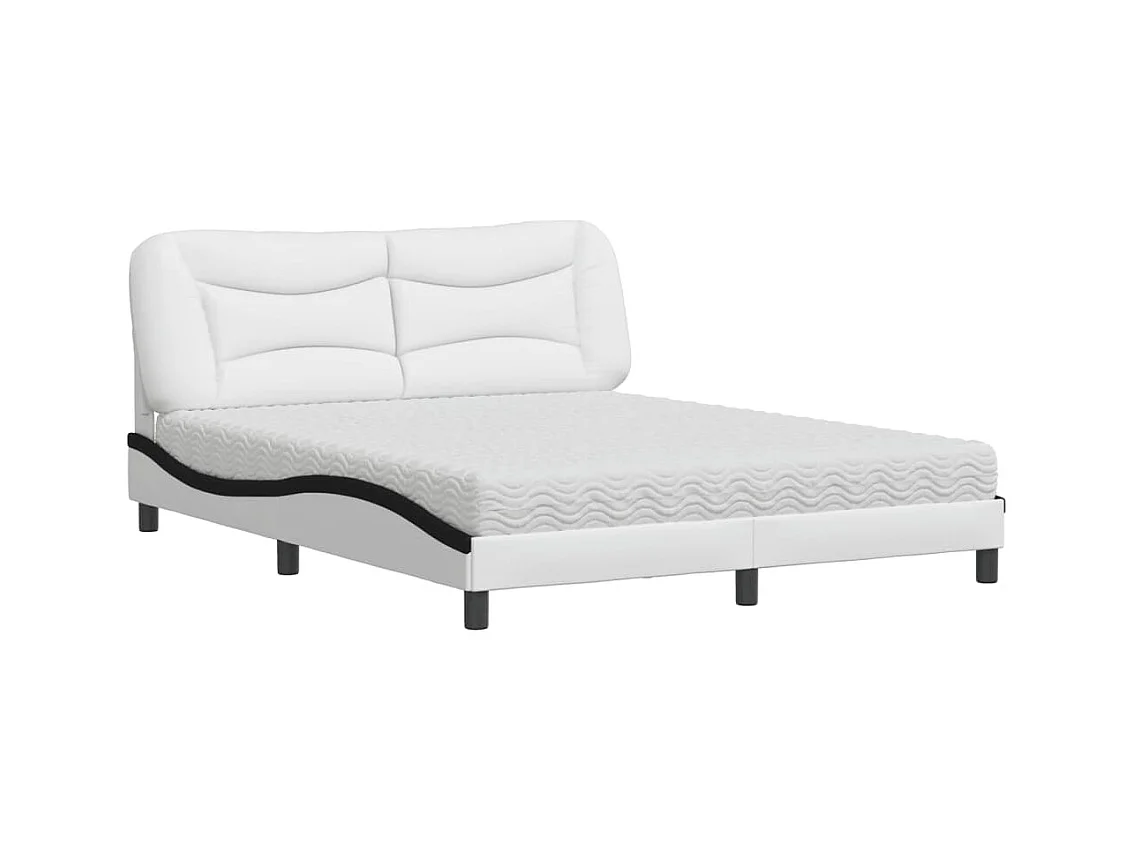 Lit avec matelas blanc et noir 160x200 cm similicuir