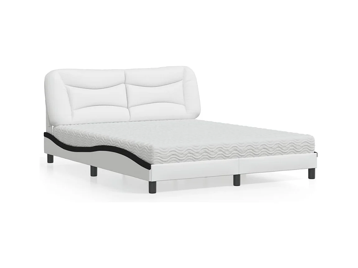 Letto con Materasso Bianco e Nero 160x200cm Similpelle