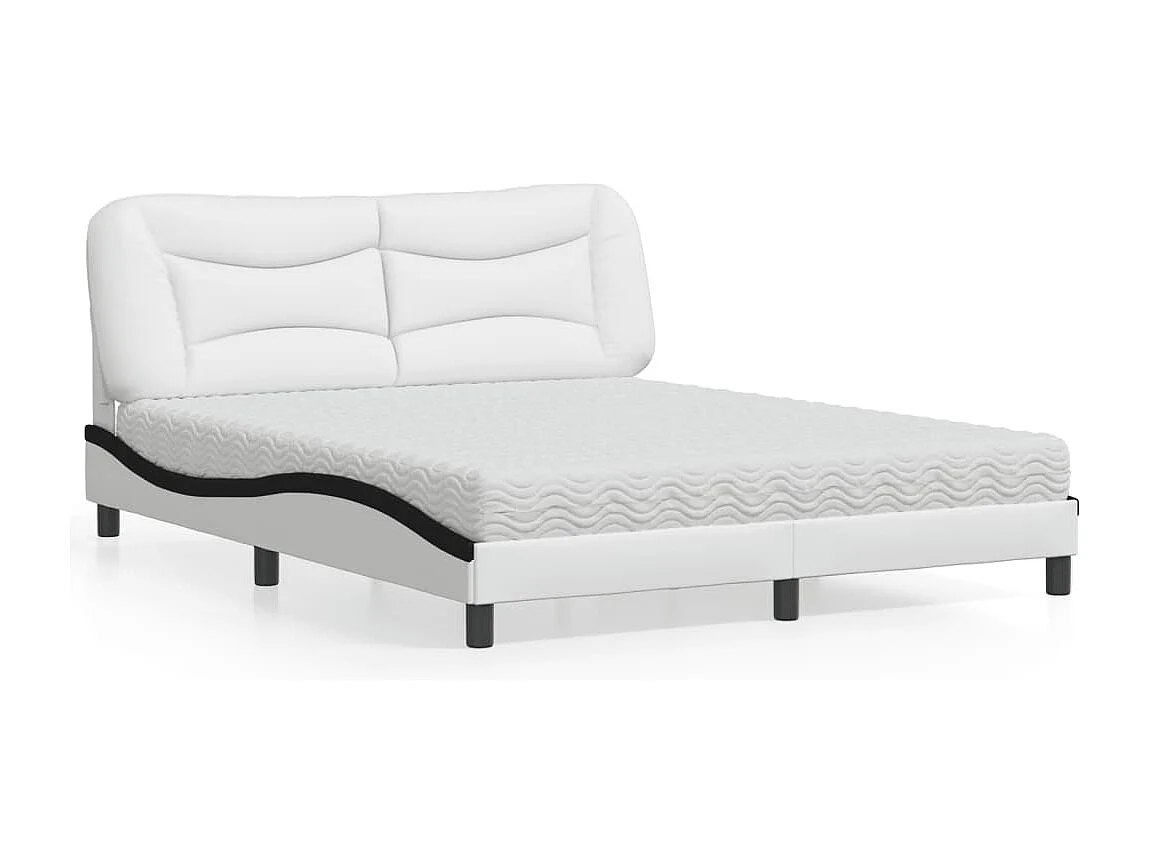 Lit avec matelas blanc et noir 160x200 cm similicuir
