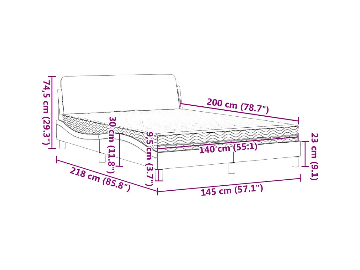 Letto con Materasso Grigio Scuro 140x200 cm in Velluto