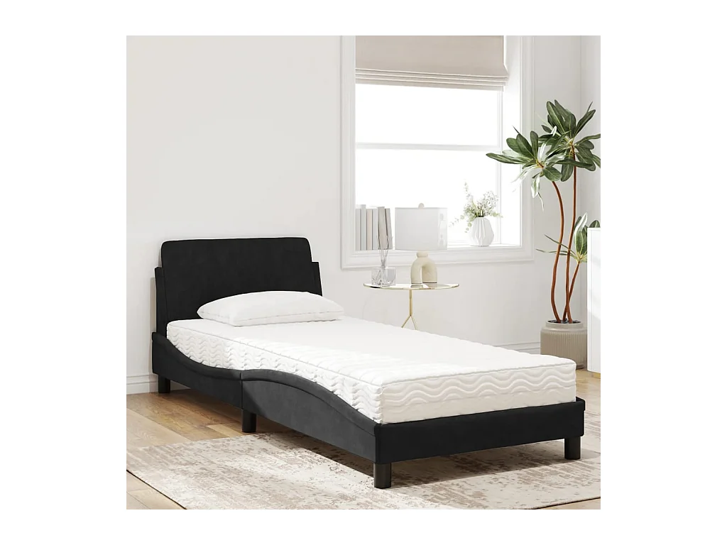 Lit avec matelas noir 90x190 cm velours