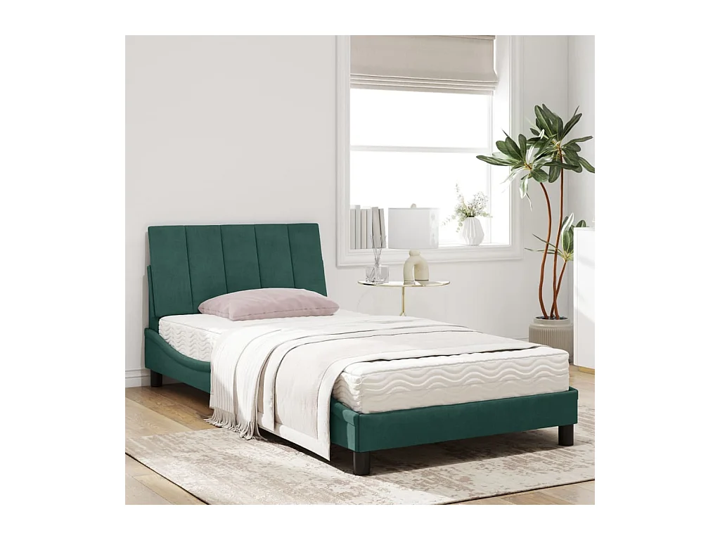 Lit avec matelas vert foncé 100x200 cm velours